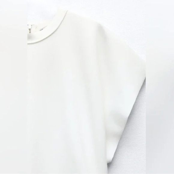 Zara Scuba Effect Round Neck Ruched Waist White Midi Dress Size M NWT - Picture 8 of 13